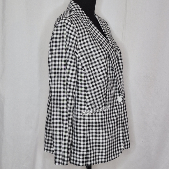 Talbots Classic Blazer Linen / Cotton Blend B&W Gingham NWOT *Flaw - Size 14WP - Picture 6 of 15